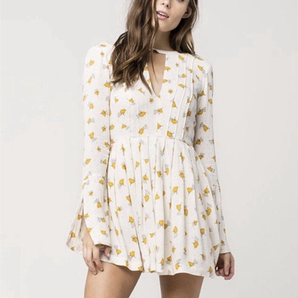 Free People Womens Tegan Long Bell Sleeve Floral Printed Boho Mini Dress Size 2
